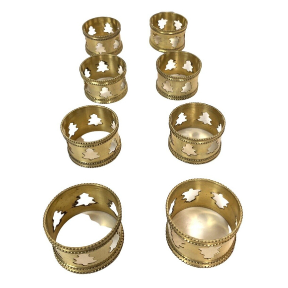 Sold - Vintage Classic Brass Christmas Tree Cut Out Round Napkin Rings Set of 8 - Picture 4 of 12